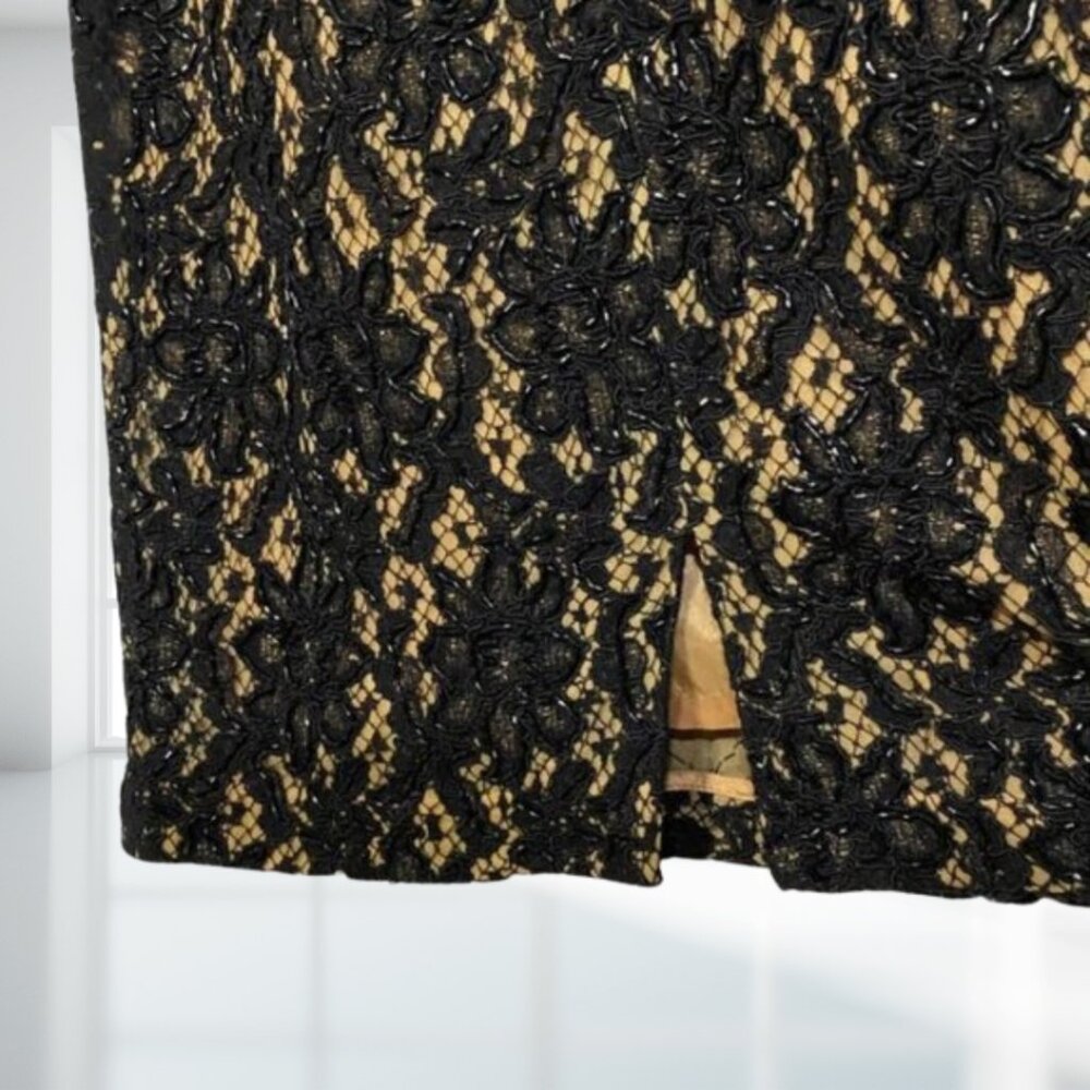 Carmen Marc Valvo Black Gold Lace Beaded Formal Dress Gown Size 6 Designer - Picture 8 of 12